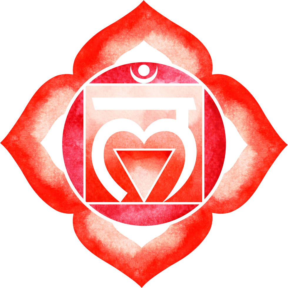 red color of root chakra symbol in watercolor painting